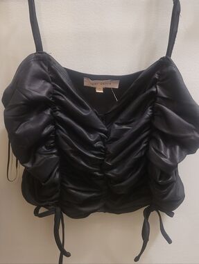 Black Ruched Pleather Spaghetti Strap Top Medium